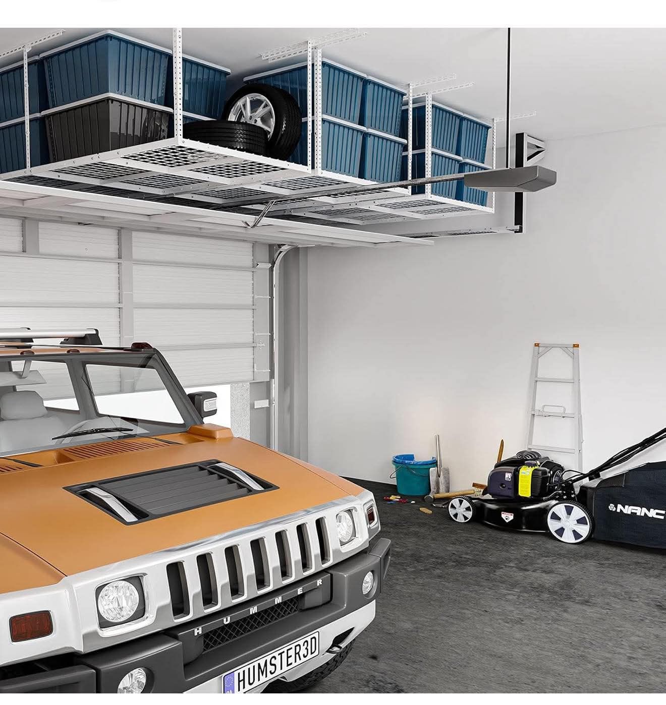 3x6 Garage Storage Overhead Rack  Adjustable Ceiling Mounted Storage Racks, 800LBS Weight Capacity, 22"-40", White