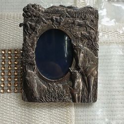 Vintage Silver Plated Photo Frame Landscaping Horses Scene