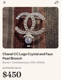 Chanel CC Crystal and Faux Pearl Brooch