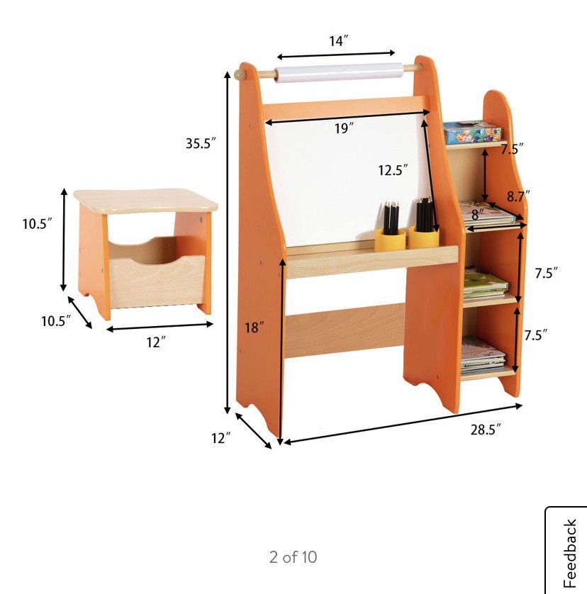 Art Kids Drawing Desk With Shelf And Stool