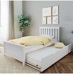 White Twin bed with pull out trundle twin bed