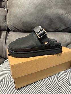 UGG Black Suede Buckle Clog Mule Slides