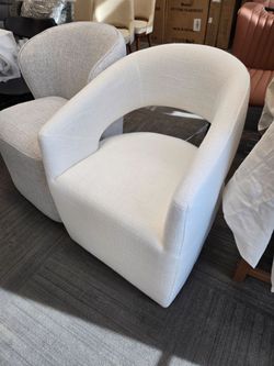 1pc Upholstered Dining Chairs with Casters No Assembly Modern Barrel Armchair with Rollers for Diningroom Bedroom Livingroom Reading Room,Milk