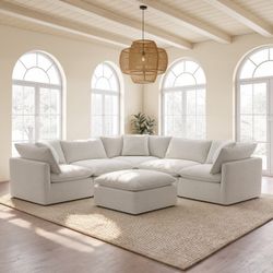 Sydney 6-Piece Fabric Modular Sectional — Cream