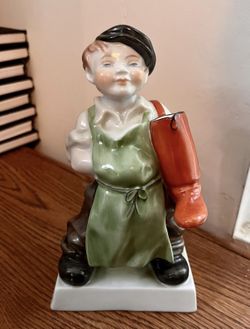 Antique Herend “Shoemaker’s Apprentice” Boy with boots porcelain figurine figure sculpture with Herend “student” mark Old Hungarian/ Hungary - vintage