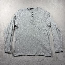 Robert Barakett Men’s M Gray Long Sleeve Henley Shirt Cotton Pocket #8F