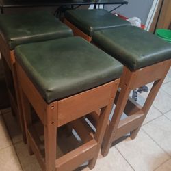 4 Matching Solid Wood Stools 