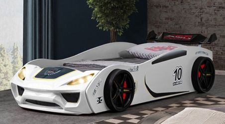 Brand New White Race Car Design Twin Bed Frame