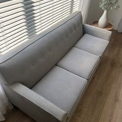 Beautiful Light Grey Couch With Wooden Base 🛋️.  FREE DELIVERY 🚚🚚