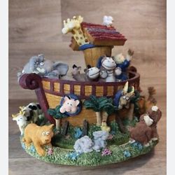 Noahs Ark Bible Music Box Nursery Round Spinning Raindrops Keep Falling Bird Pig