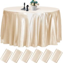 6 Pack 120 Inch Champagne Round Tablecloth - Premium Silky Satin Tablecloth Overlay Smooth Fabric Table Cover Linens, Table Decoration for Wedding Par