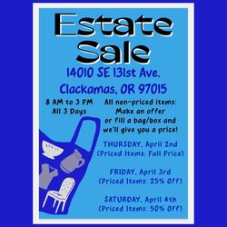 Estate Sale April 2nd-4th
