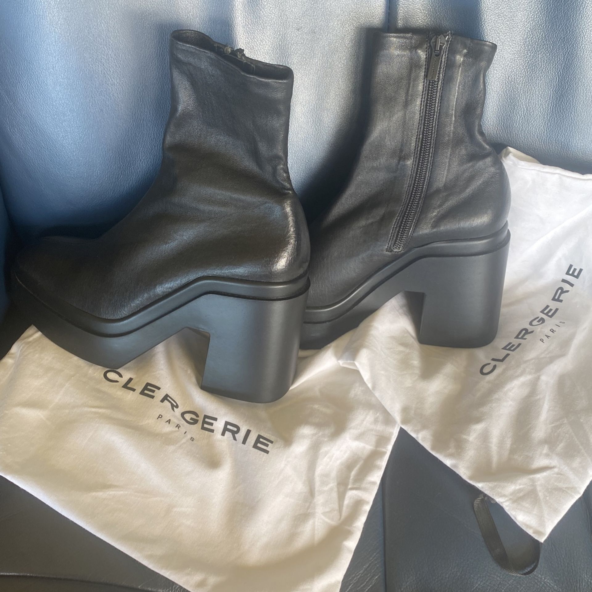 Robert Clergerie Nina Platform Booties In Black, Size 36.5. $250