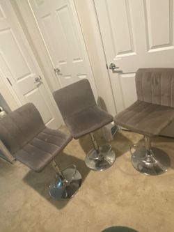 Adjustable Velvet Bar Stools - Set of 3