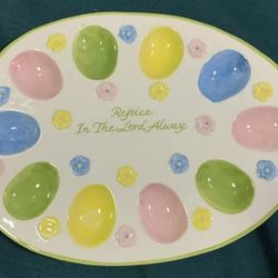 New ceramic “Rejoice in the Lord Always” Easter or devils food egg or Passover Seder platter