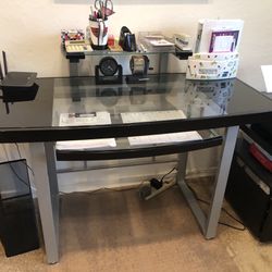 Glass Top Desk Printer Stand Bookcase
