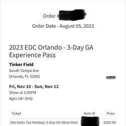 2 EDC Orlando GA Tickets