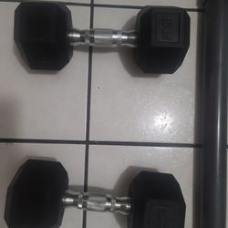 25 Lb Dumbbell Set w/ Coated Rubber Hex Weights