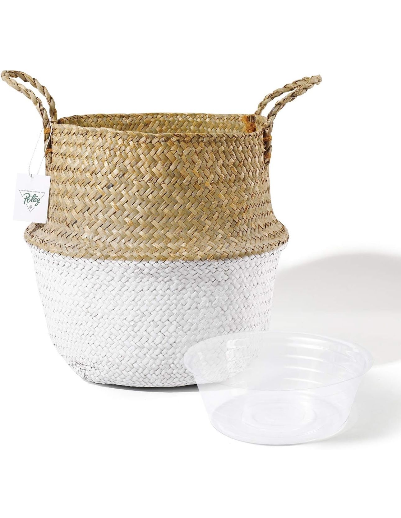 Seagrass Plant Basket - Large Hand Woven Belly Basket with Handles, Storage Laundry, Picnic, Plant Pot Cover, Home Decor and Woven Straw Beach Bag (Or