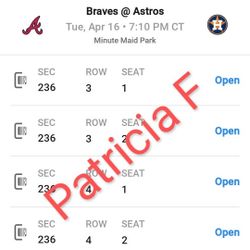 2 Or 4 Astros Vs Braves - April 16 Club Level 