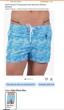Men's Trunks 3" Compression Liner Quick Dry Chlorine Resistant Zipper Pocket - 4 Way Stretch Faded Swim Shorts for Men