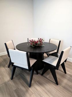 Modern 52" wood dining table + 6 chairs