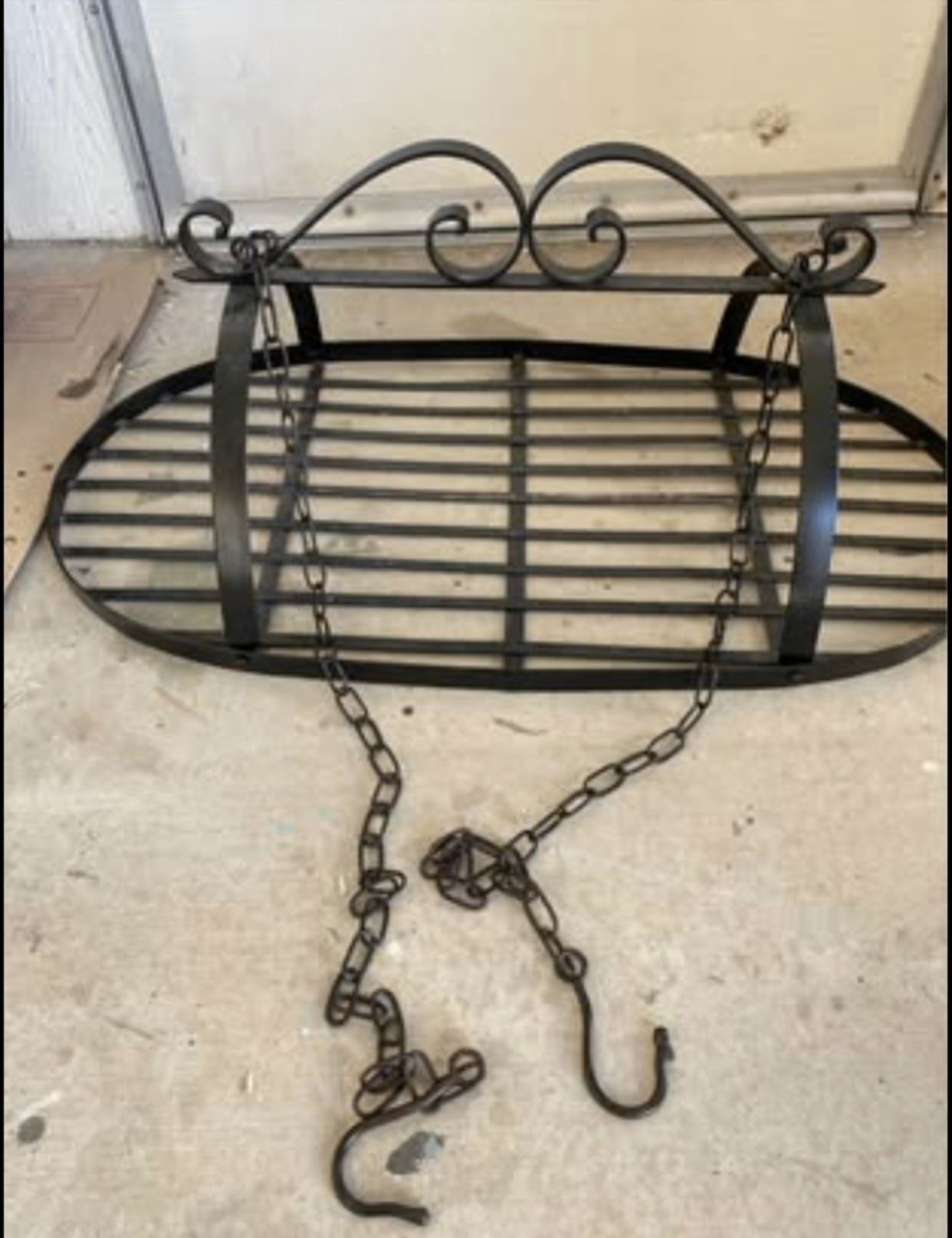 Black Wrought Iron Hanging Pot Rack With Chains