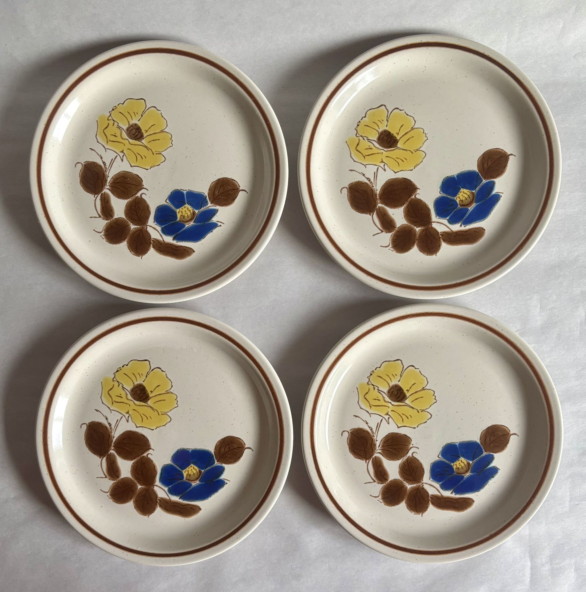 Set Of 4 Vintage Japanese Stoneware By Wentworth Floral Side Plates