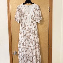 White / Brown Floral Dress