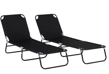 2 Piece Folding Chaise Lounge Pool Chairs Outdoor Sun Tanning Chairs