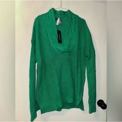 Lauren Ralph Lauren Green Cable Knit Cowl Neck Pullover Sweater Womens XL