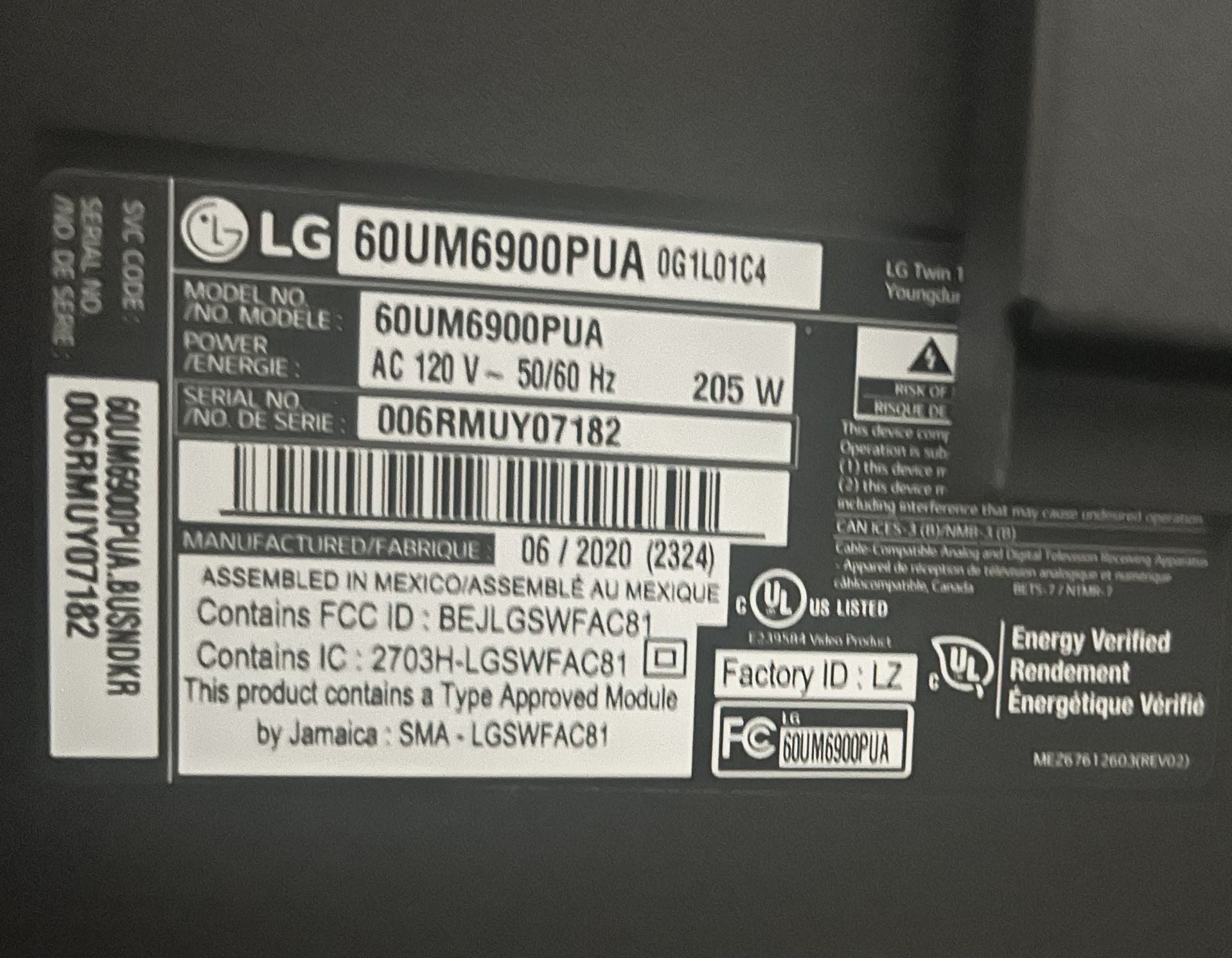 60in LG TV