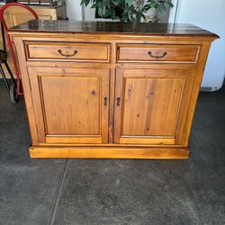 Solid Wood Cabinet/Table With Drawers And With Wood Backing, Glossy, Shiny Like New, Excellent Condition, No Visible Scratches 