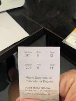 Dolphins vs eagles club level + parking