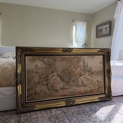 Large Vintage Victorian Gold Framed Muted Tapestry