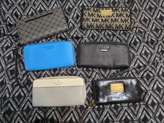ot of 6 Designer Zip Wallets - Michael Kors, Kate Spade, Guess