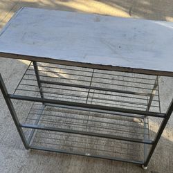 Table With 3 Flat Shelves Below - 25 Inches In Length X 25 In Height