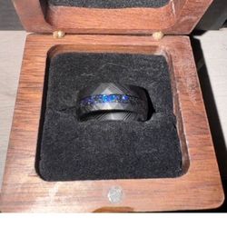 Wedding Band Men’s Black Damascus Ring with Alexandrite
