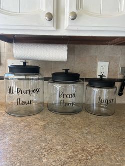 Farmhouse Glass Pantry Canister Set – Black Lids – Containers