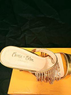 Chase + Chloe Gold Rhinestone Fringe Heeled Sandal