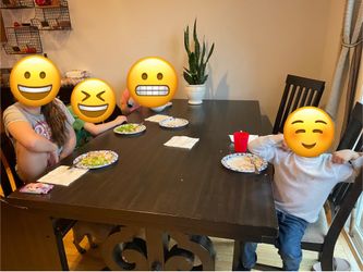 Dining table with chairs and bench