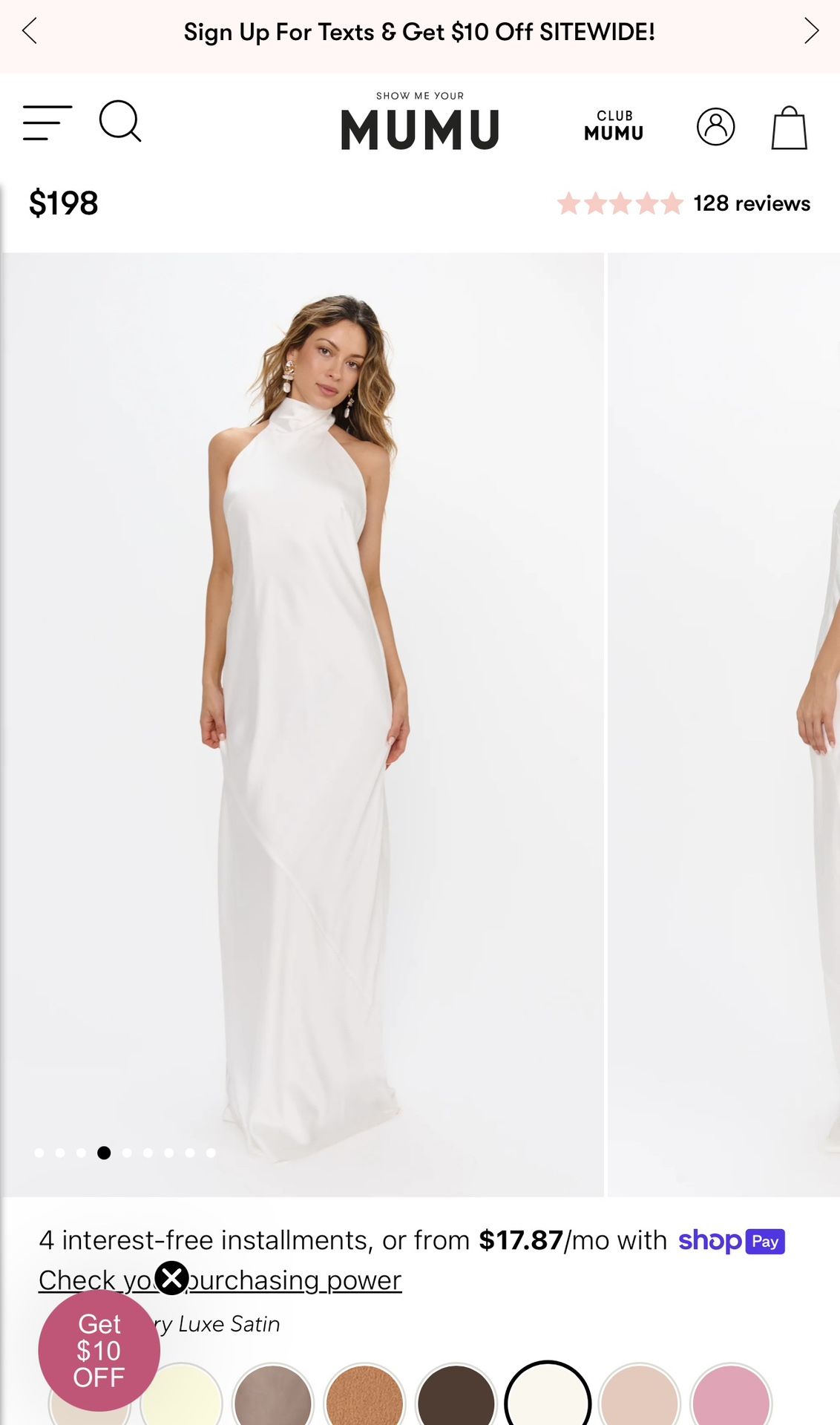 “Show Me Your Mumu” Lisa Maxi Dress Satin Ivory white size XL never Worn Brand New