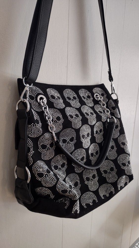 Womens Tote Crossbody Bag Shoulder Handbag Skull Design Rhinestone