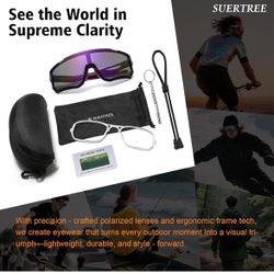  Polarized Cycling Sunglasses w/ Myopia Clip – Brand New (Black Frame + Light-Purple Lens)