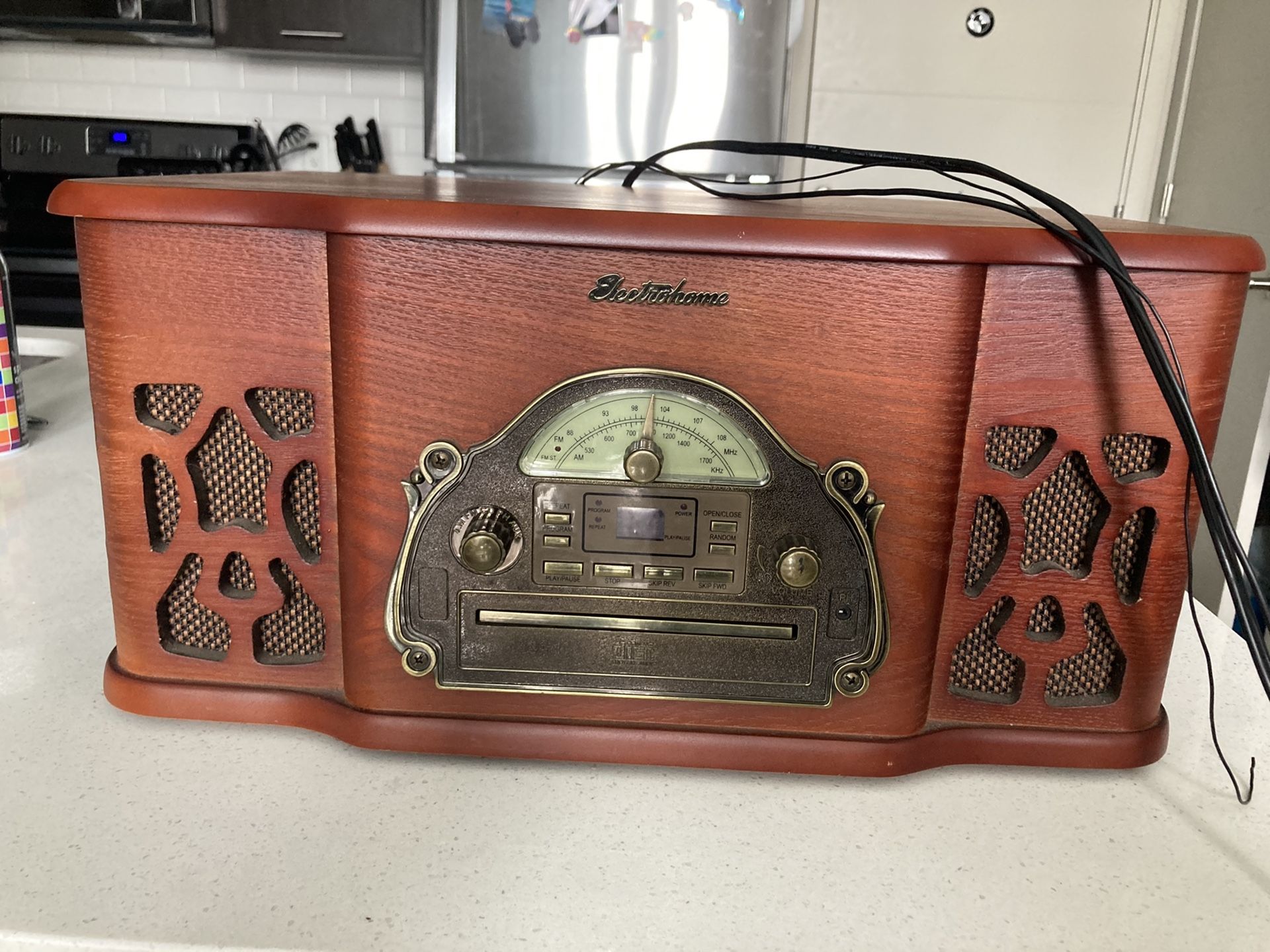 Electrohome, record player with aux cord, and CD player