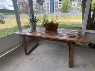 Handcrafted solid wood mcm slatted style coffee/outdoor table