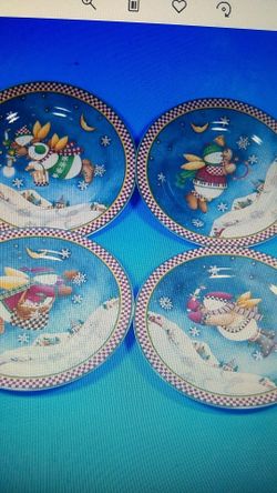 12 PC Debbie Mumm Snow Angels Plates Mugs