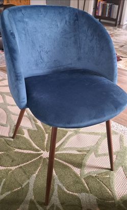 Blue Velvet Accent Chair with Wood Legs