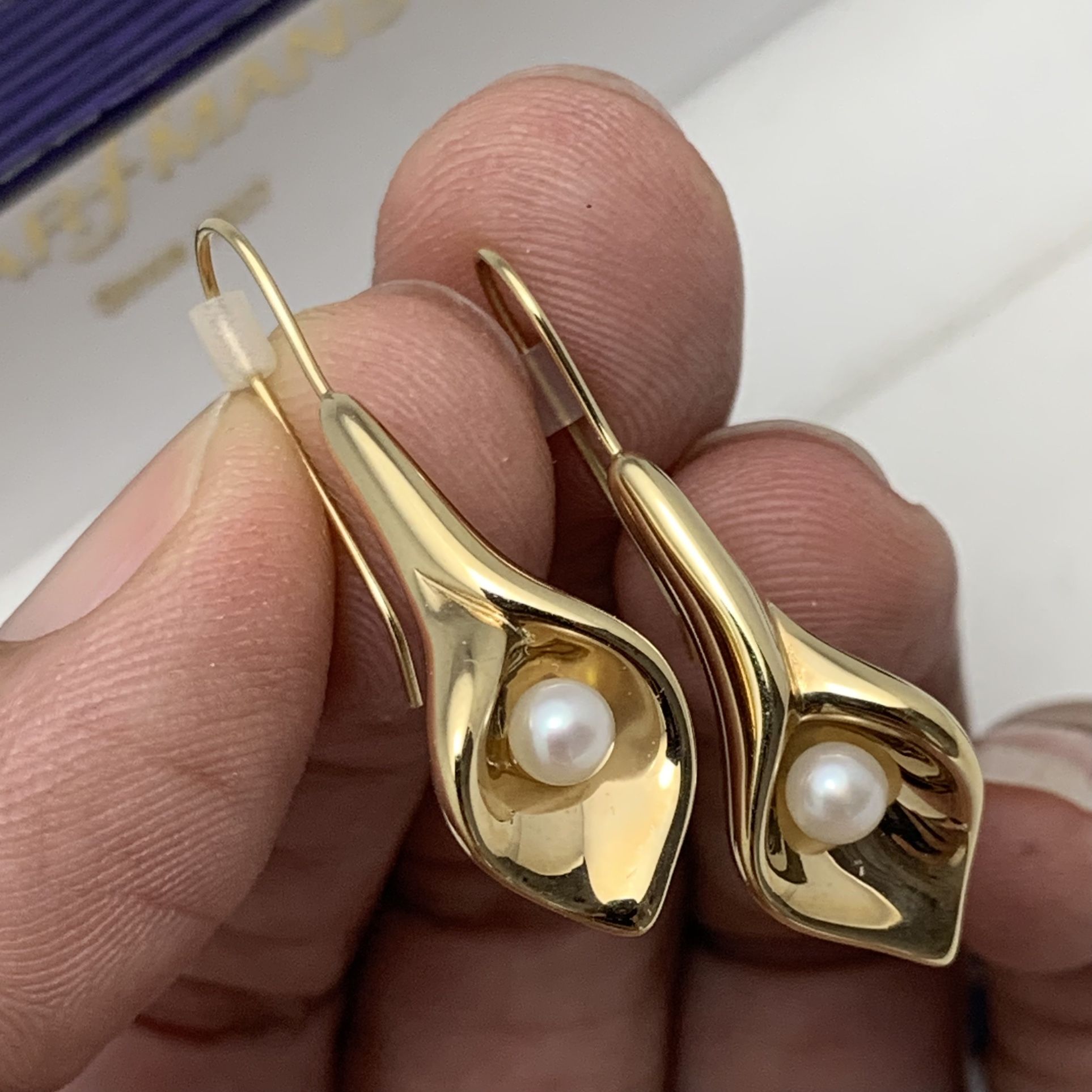 JTL ISRAEL 14K YELLOW GOLD TWISTED CALLA LILY TEARDROP EARRINGS