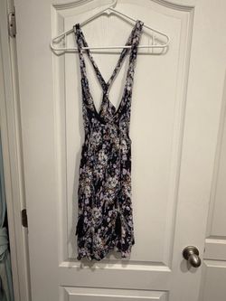 Free People Floral Print Deep V-Neck Mini Dress